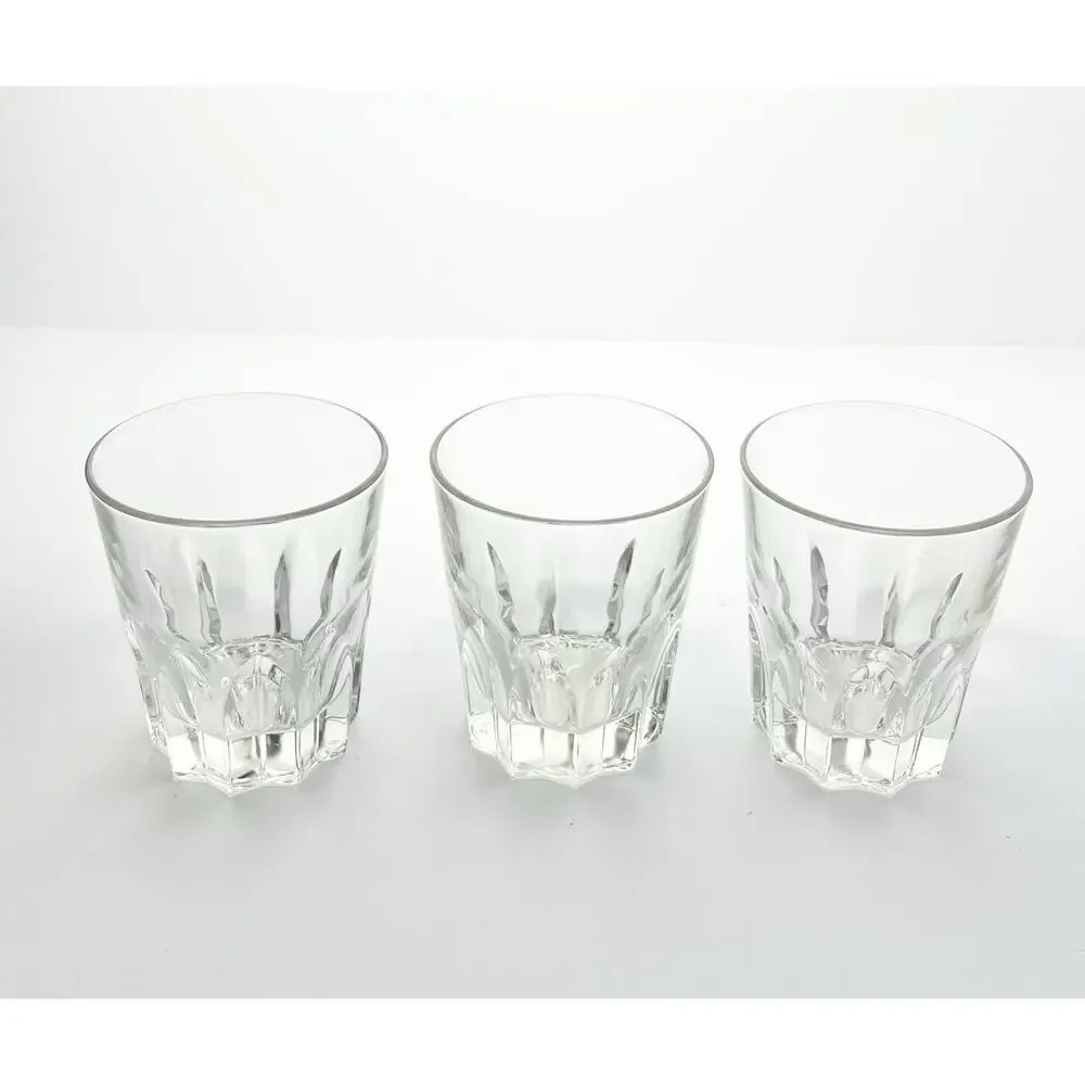 1980s Vintage Italian 3 Tumbler Old Fashioned Cocktail Glasses 4” 10oz Barware